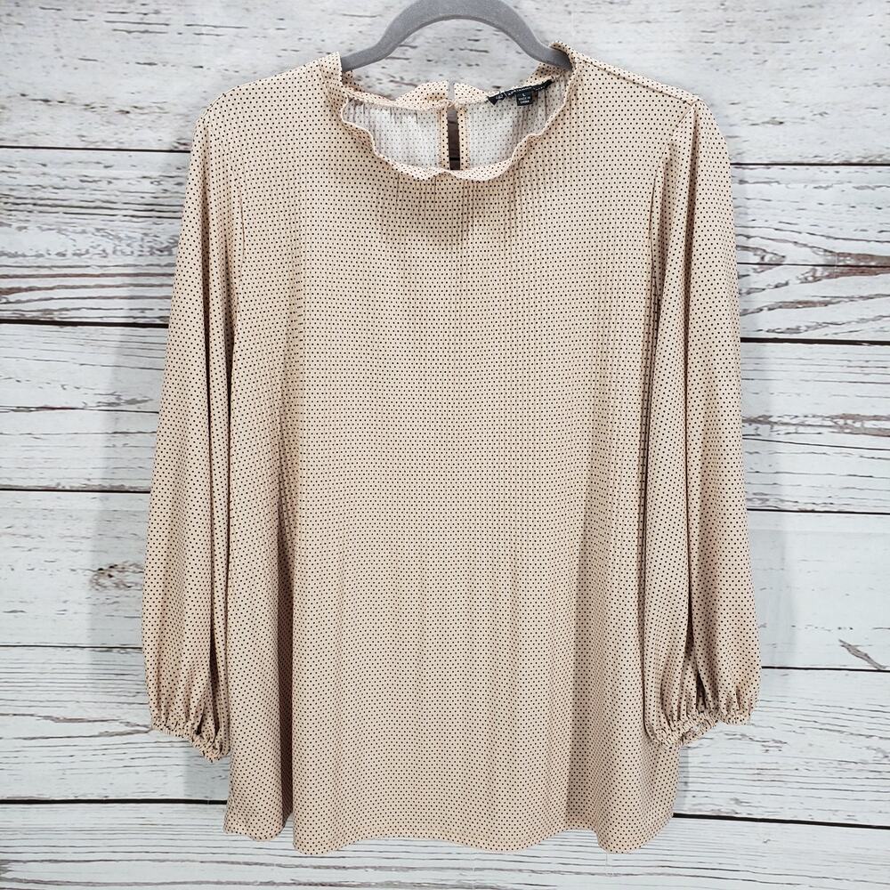 Adrianna Papell Women's Pink Mini Dot Pleated Keyhole Top Size Large